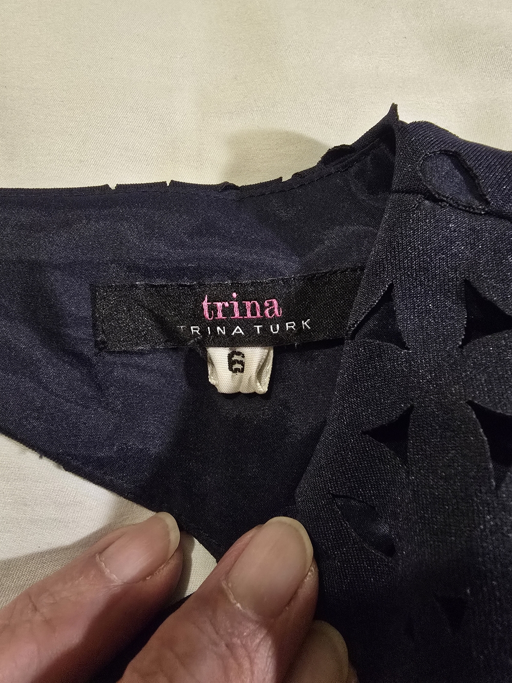 Trina Turk Navy Laser-Cut Asymmetrical Dress Size 6 - Picture 3 of 12